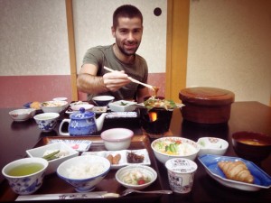 Seb with Japanese food
