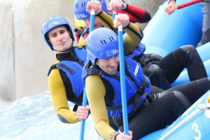 Stef and Seb water rafting at Lea Valley