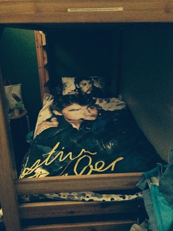 Justin Bieber bed sheets in our hostel!