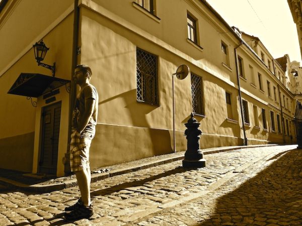 Seb posing in Riga's Old Town