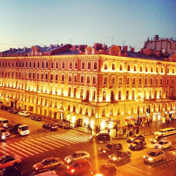 The view across St Petersburg's Nevsky Prospect at midnight!