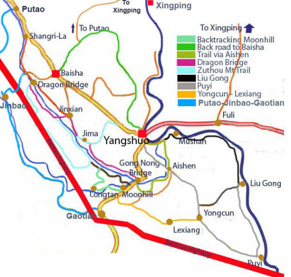 Carte d'itinéraires à vélos, Yangshuo